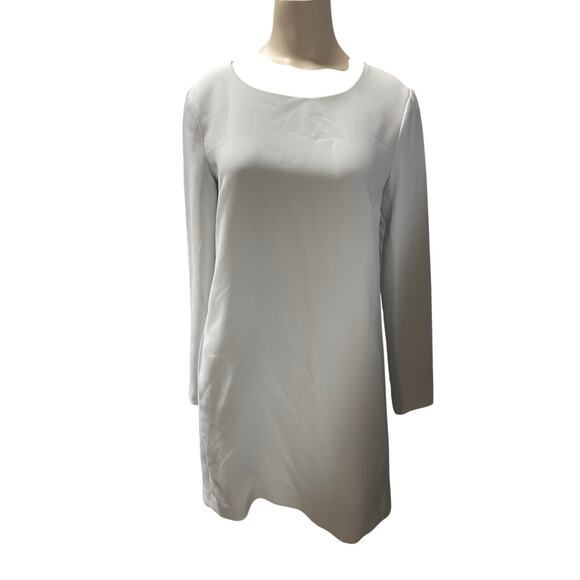 Theory Size Small Shift Mini Dress Silver Ice Crew Neck Long Sleeves - Picture 1 of 6